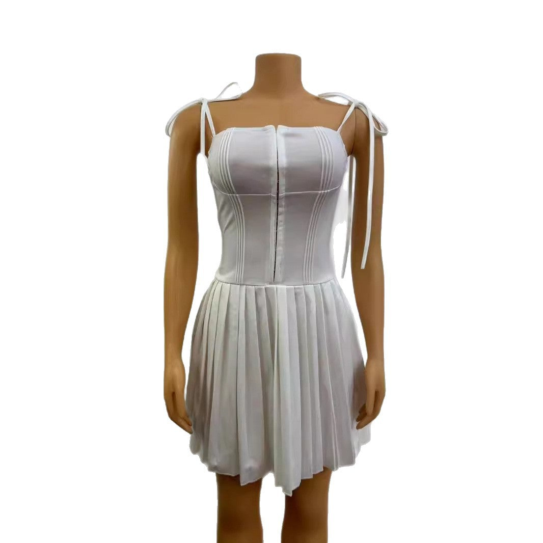 Damen Neckholder Minikleid mit Faltenrock und tailliertem Oberteil Drune
