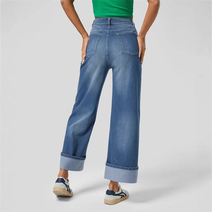 Damen Weit geschnittene Jeans mit hohem Bund und umgeschlagenem Saum Drune