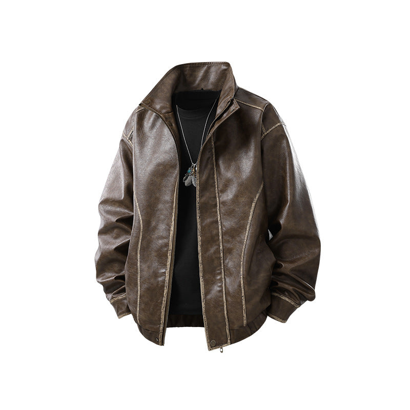 Herren Lederjacke im Vintage-Bomberstil mit Stehkragen Drune