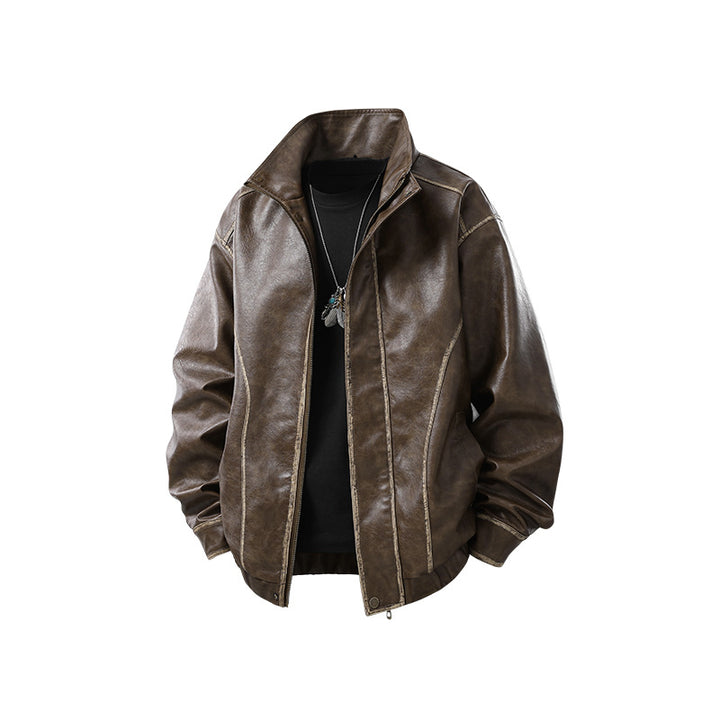 Herren Lederjacke im Vintage-Bomberstil mit Stehkragen Drune