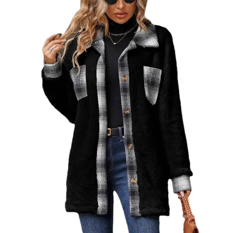 Damen Fleece-Hemdjacke mit Karomuster und weichem Innenfutter Drune