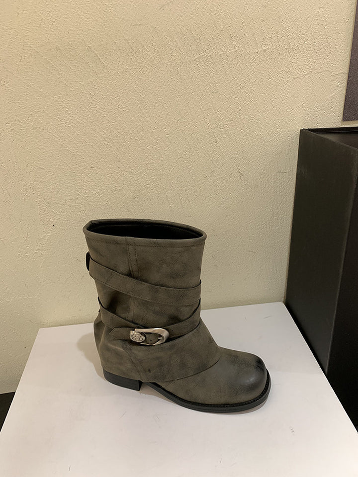Damen Modische Stiefeletten mit breitem Riemen Drune