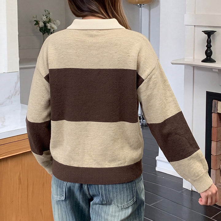 Damen Modischer Strickpullover mit Kragen und Knopfdetails Drune