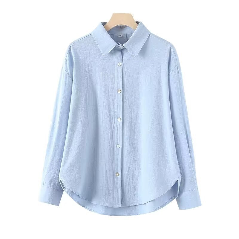 Damen Oversized Hemdbluse aus leichtem Crêpe mit abgerundetem Saum und klassischem Kragen Drune