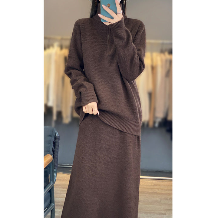 Damen Strickpullover mit hochschließendem Kragen und Reißverschluss Drune