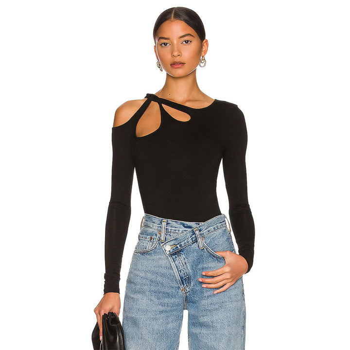 Damen Bodysuit mit asymmetrischem Ausschnitt und langen Ärmeln Drune