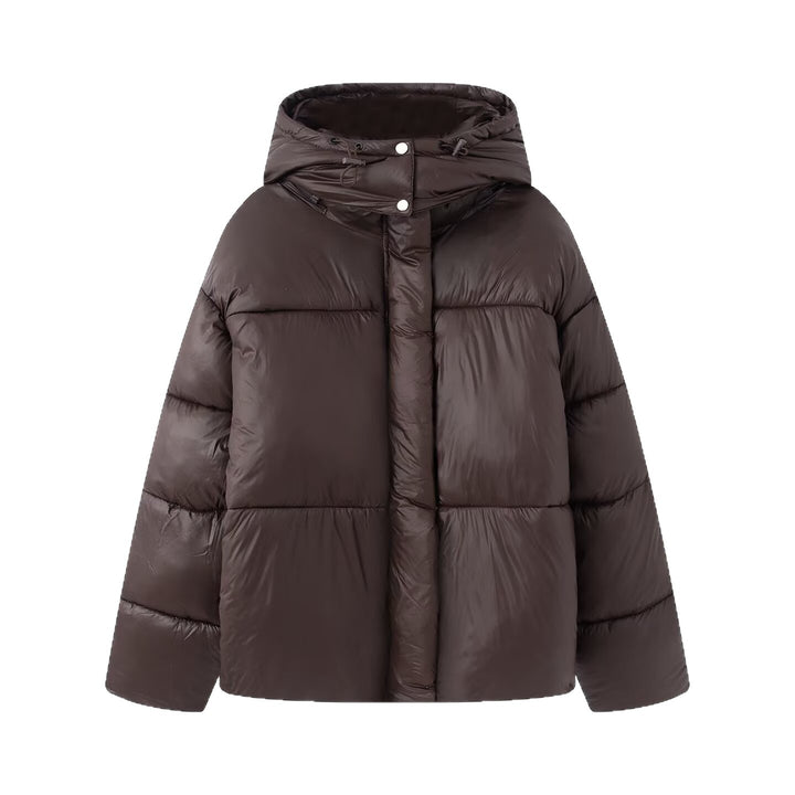 Damen Kurze Voluminöse Steppjacke mit hohem Schlauchkragen und Kapuze Drune