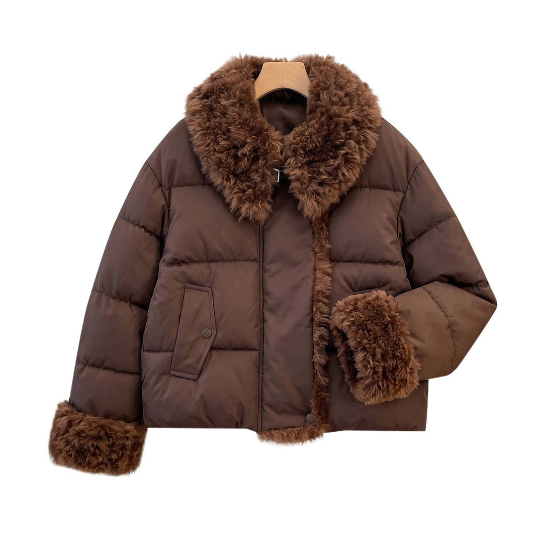 Damen nan taillierte Steppjacke mit voluminösem Teddykragen und abnehmbaren Bommel-Details Drune