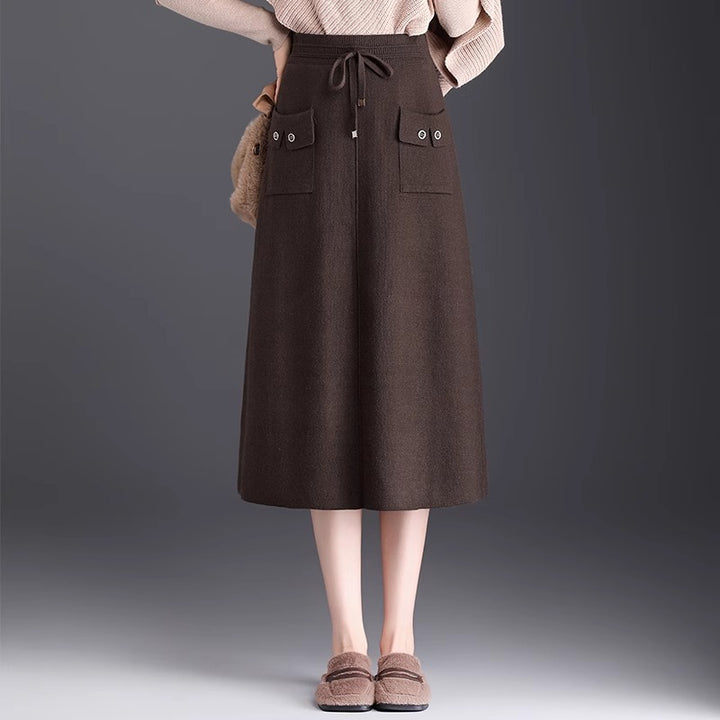 Damen Modischer Maxirock mit Taschen und Bindegürtel Drune
