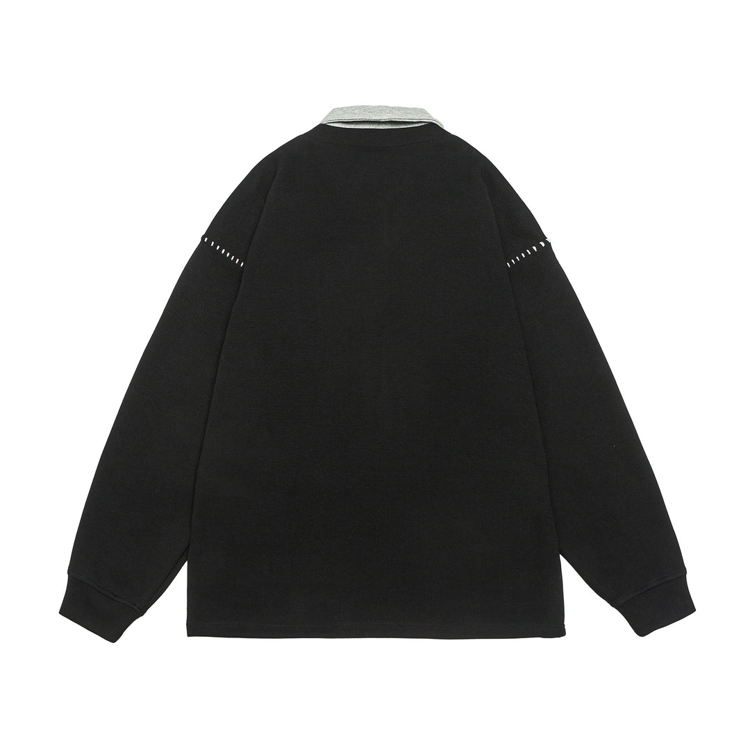 Unisex Oversize Polokragen-Sweatshirt mit Kontrastkragen und Zierperforation Drune