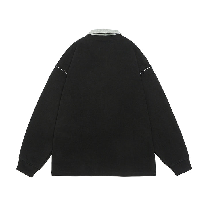 Unisex Oversize Polokragen-Sweatshirt mit Kontrastkragen und Zierperforation Drune
