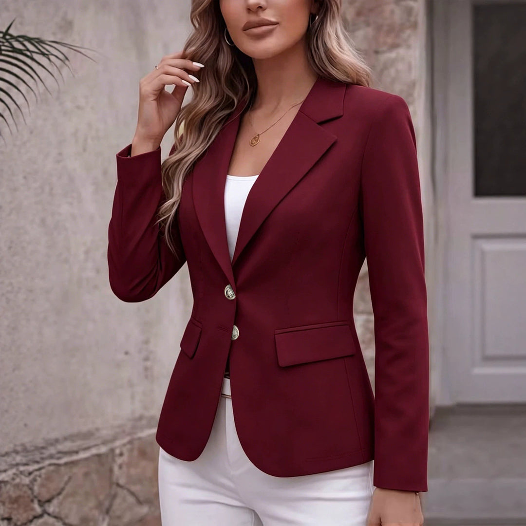 Damen Taillierter Einreihiger Blazer mit Reverskragen und Pattentaschen Drune