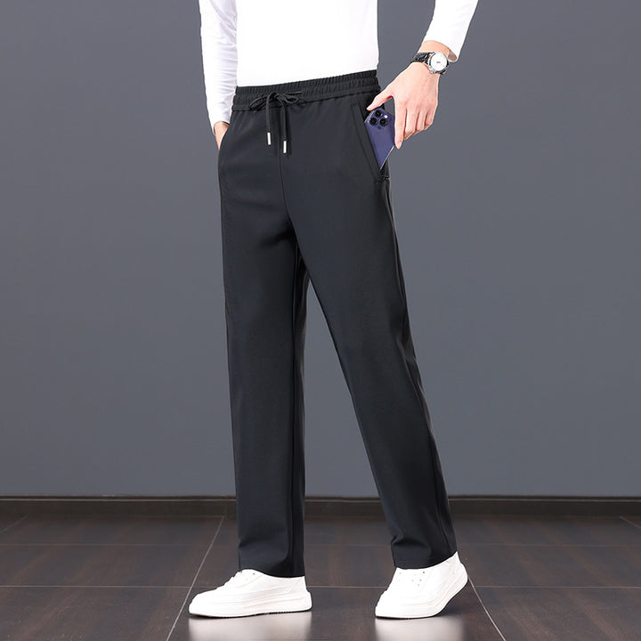 Herren elastische Freizeithose mit Tunnelzug, geradem Bein und verdeckten Reißverschlusstaschen Drune