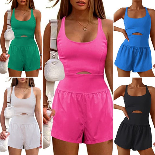 Damen Sportlicher Jumpsuit mit tailliertem Schnitt und tiefem Ausschnitt Drune