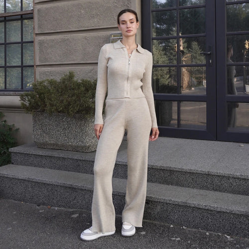 Damen Elegante Strick-Sweatanzug mit Reißverschluss Drune