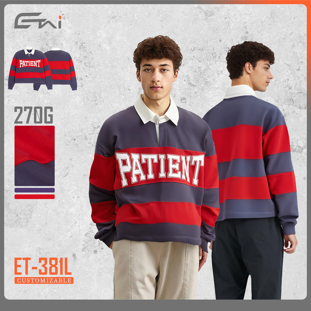 Herren Gestreiftes Rugby-Polo Sweatshirt mit Kontrastkragen und Oversize-Passform Drune