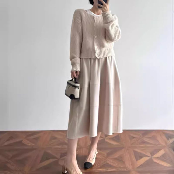 Damen Stylische, luftige 3/4-Arm Strickjacke und Midikleid Kombination Drune