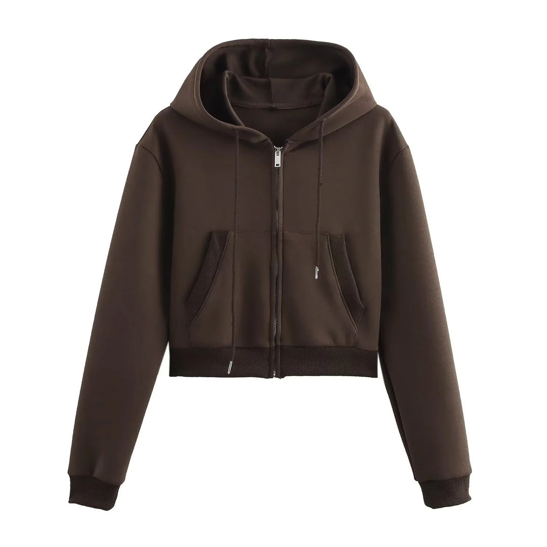 Damen 20+ zweiteiliges Joggingset mit Kapuzen‑Cropped‑Zipjacke und ausgestellter High‑Waist‑Palazzohose Drune