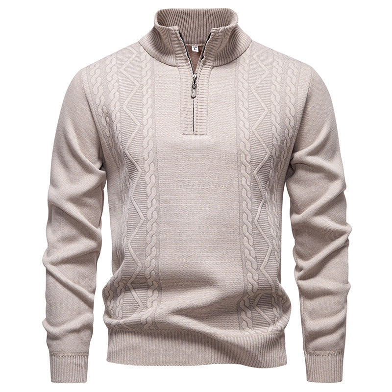 Herren nan gehobener Strickpullover mit Halbzip, Stehkragen und dekorativem Zopfmuster Drune