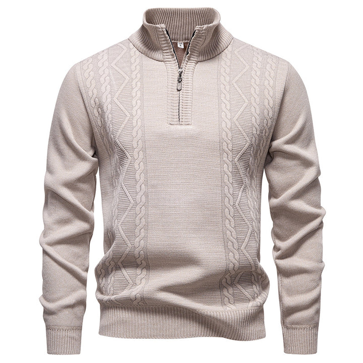 Herren nan gehobener Strickpullover mit Halbzip, Stehkragen und dekorativem Zopfmuster Drune