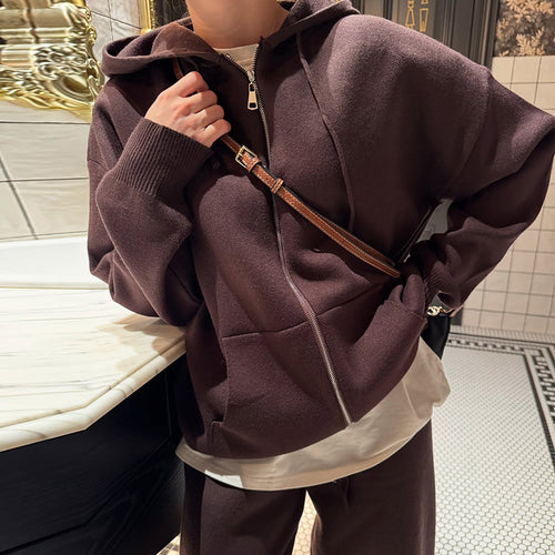 Damen lässiger Oversize-Hoodie und weite Hose Set Drune