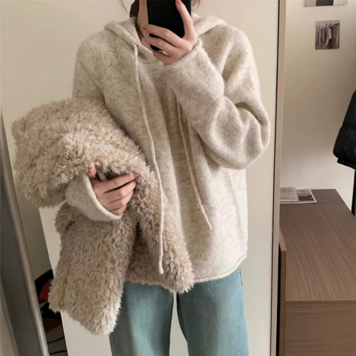 Damen gemütlicher Hoodie aus weichem Fleece-Material mit Kängurutasche Drune