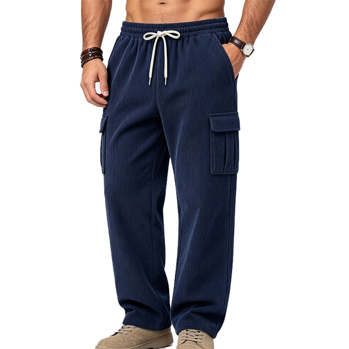 Herren Lässige Cord-Cargo-Hose mit elastischem Bund und Kordelzug Drune