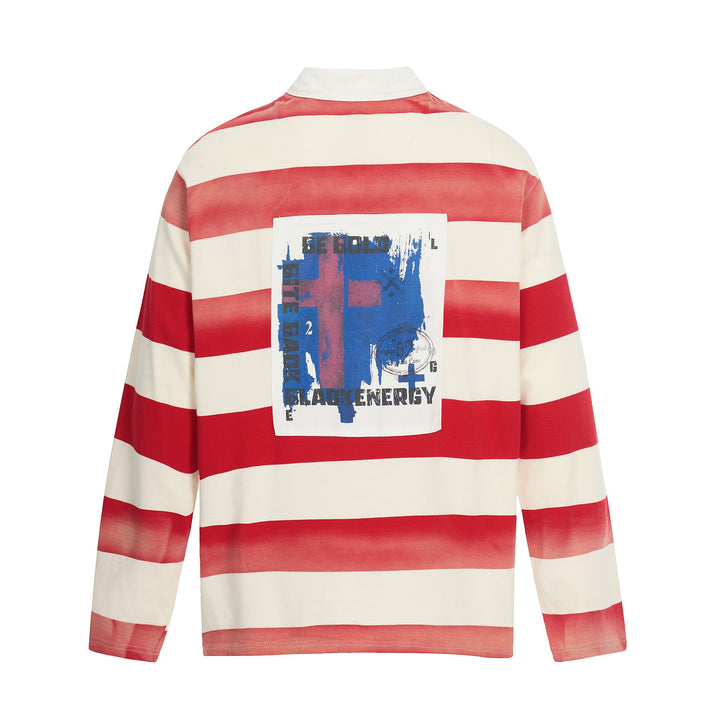 Herren Oversize Rugbyshirt mit Polokragen und breitem Streifenmuster Drune
