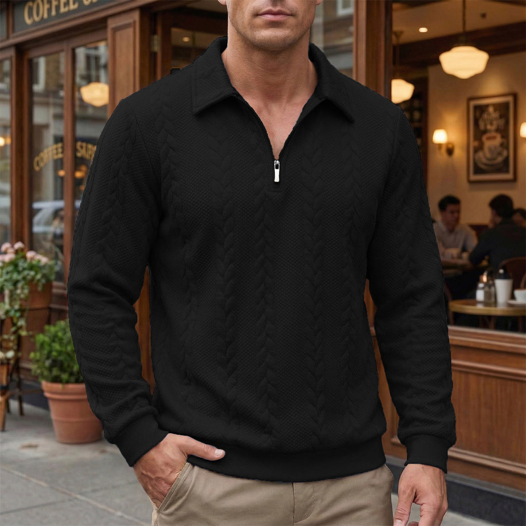 Herren strukturierter Halbzip-Pullover mit Troyerkragen, feinem Zopfmuster und elastischen Bündchen Drune