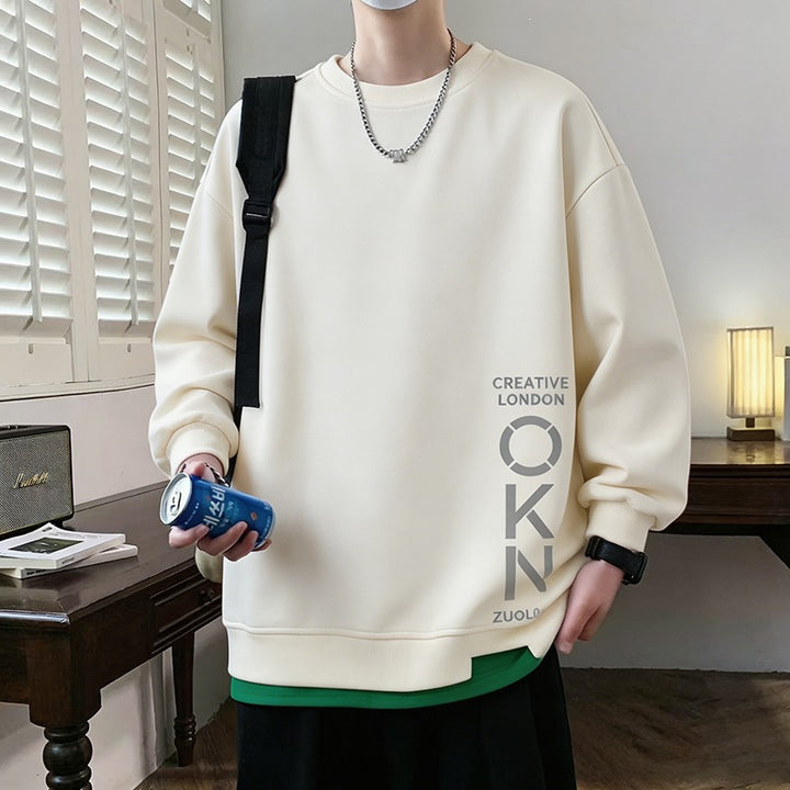 Herren Oversize‑Sweatshirt mit kontrastierenden Ärmeln, Rundhalsausschnitt & Labelpatch Drune