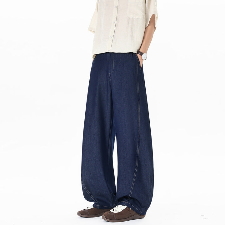 Herren Asymmetrische Zweilagen-Jeanshose mit einer Shorts- und einer Wide‑Leg‑Seite Drune