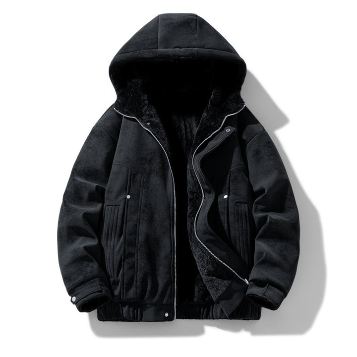 Herren Kapuzenjacke mit Teddyfutter und Kunstveloursoptik Drune