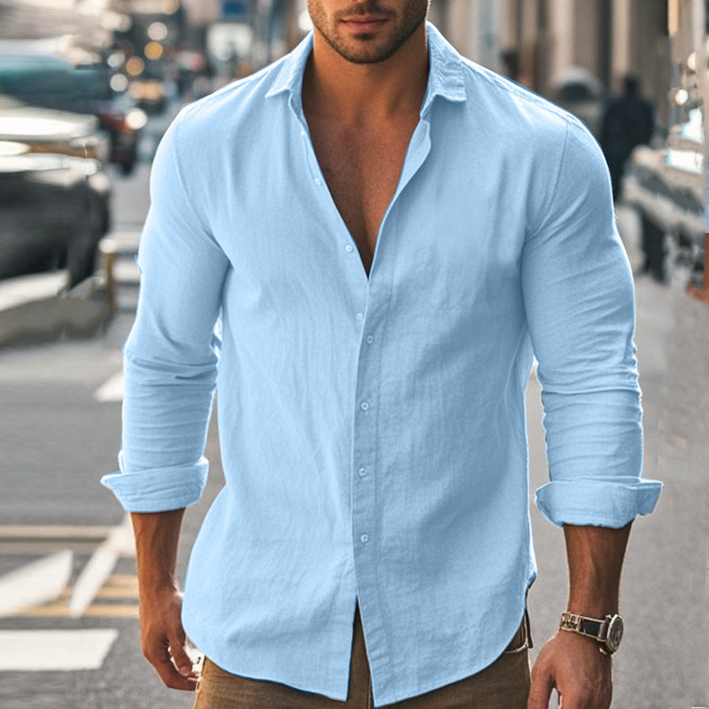 Herren elegantes Langarmhemd aus leichtem, atmungsaktivem Stoff Drune