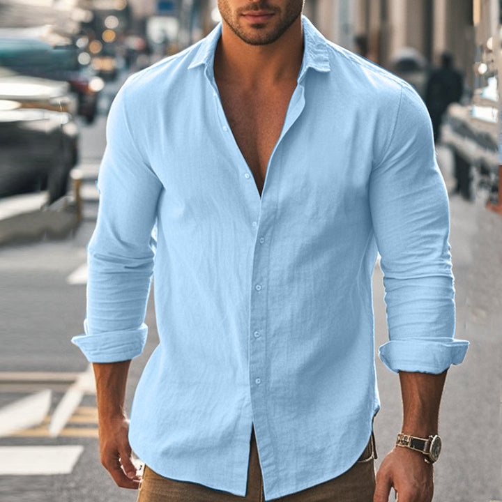 Herren elegantes Langarmhemd aus leichtem, atmungsaktivem Stoff Drune