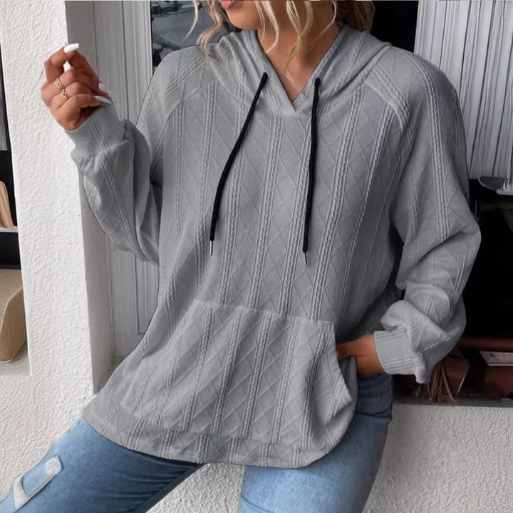 Damen Großer Strick Hoodie mit V-Ausschnitt und stylischer Kapuze Drune