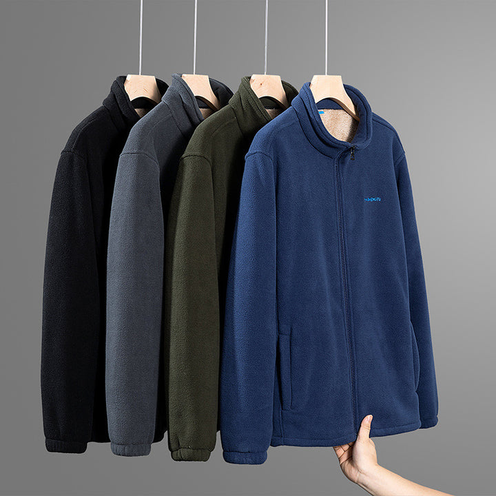 Herren Thermo-Fleecejacke mit Teddy-Innenfutter, verdecktem Reißverschluss und Stehkragen Drune