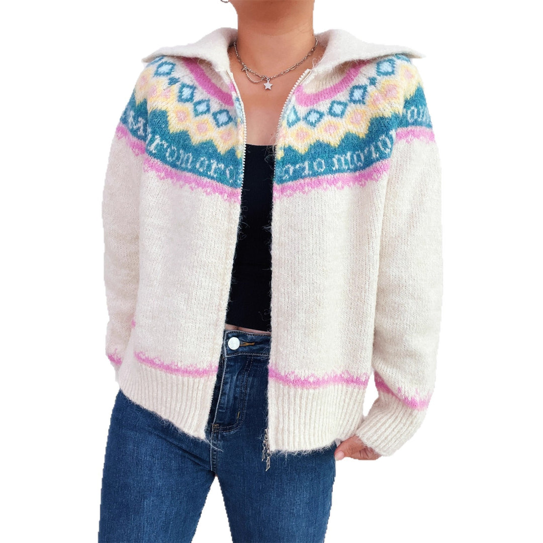 Damen Strickjacke mit floralem Muster und modernem Reißverschluss Drune