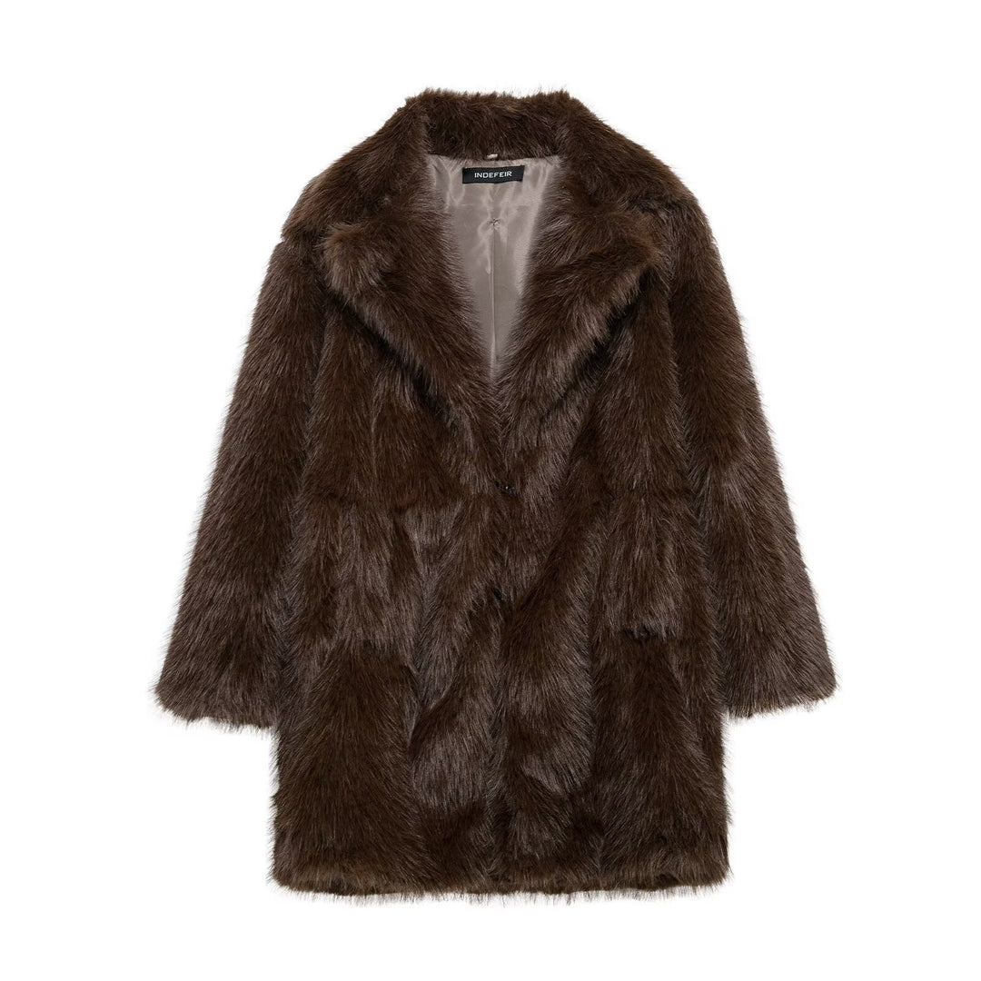 Damen Faux-Fur-Mantel mit Oversize-Schalkragen und langem, taillenfreiem Schnitt Drune