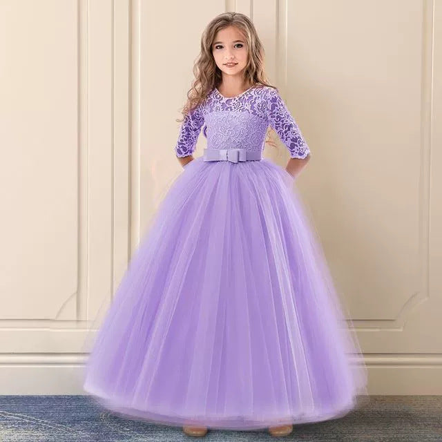 Mädchen Festliches Tüllkleid mit Spitzenoberteil und Taillengürtel Drune