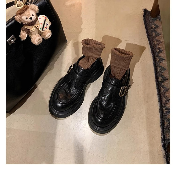 Damen Chunky-Loafer mit markanter Plateausohle und dekorativem Schnallenriemen Drune