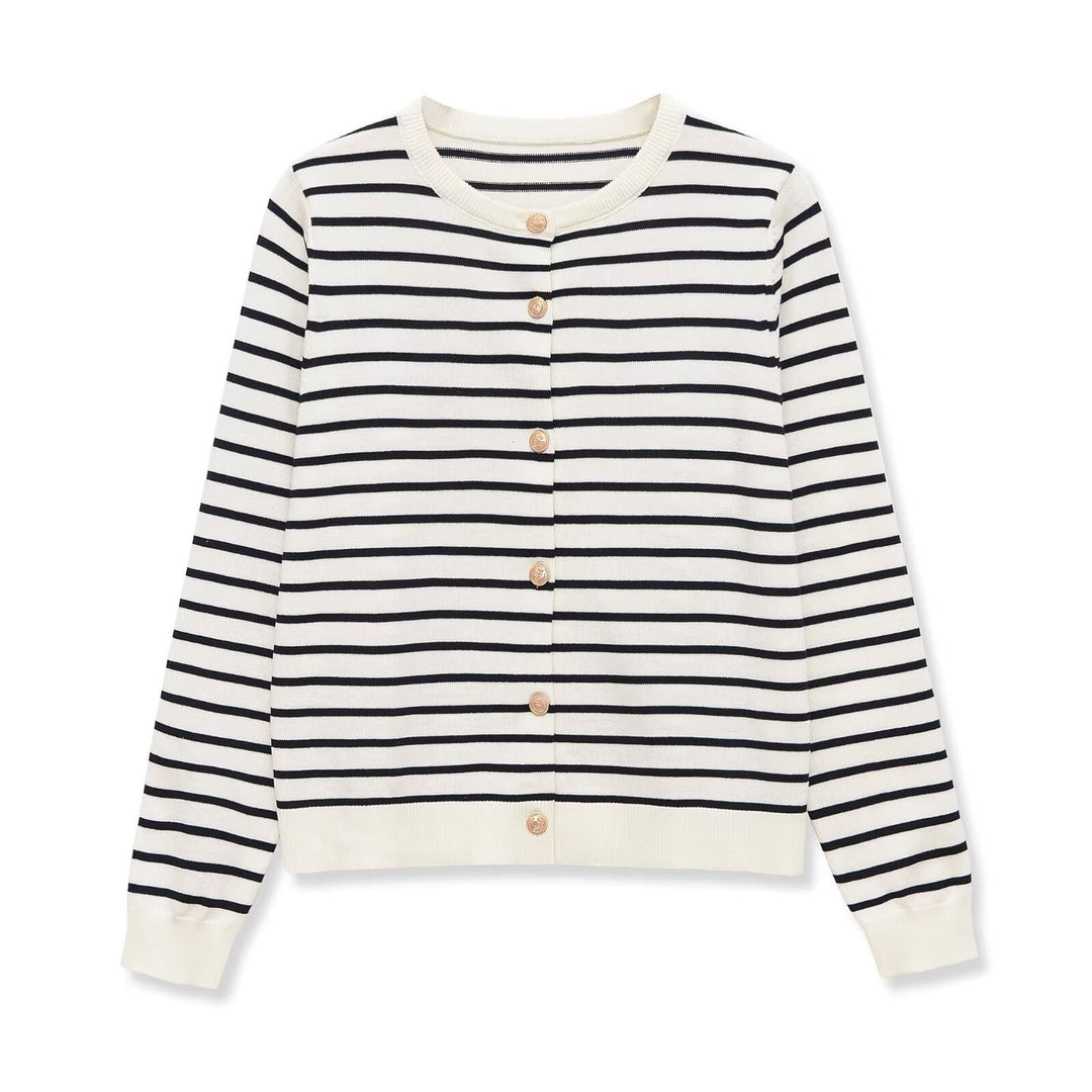 Damen Maritimer Feinstrick-Cardigan mit Zierknopfleiste und Rundhalsausschnitt Drune