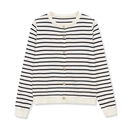 Damen Maritimer Feinstrick-Cardigan mit Zierknopfleiste und Rundhalsausschnitt Drune
