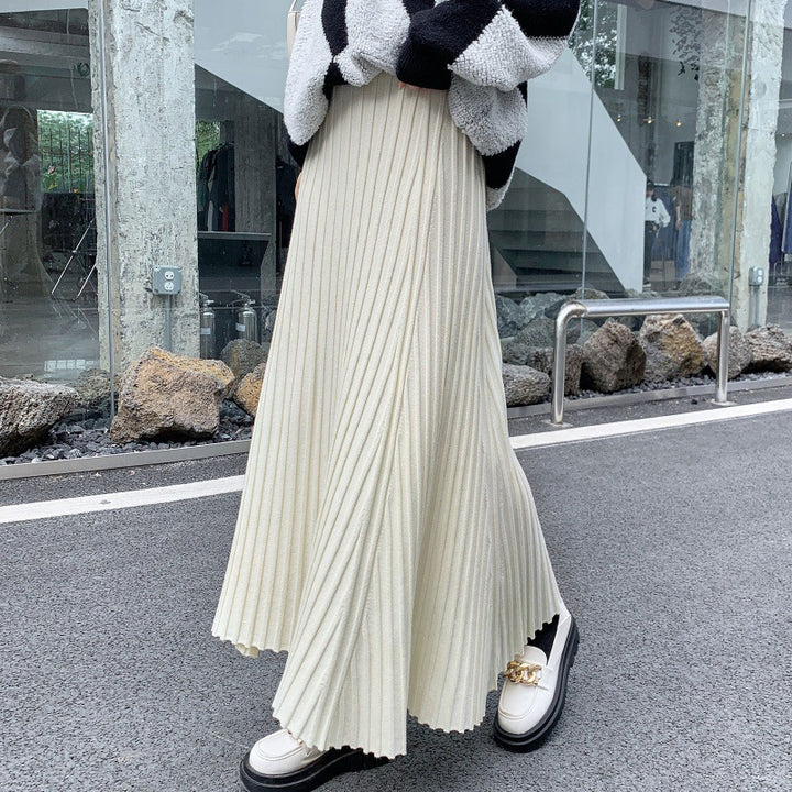 Damen Plissee Maxi-Rock mit eleganter Rippenstruktur Drune
