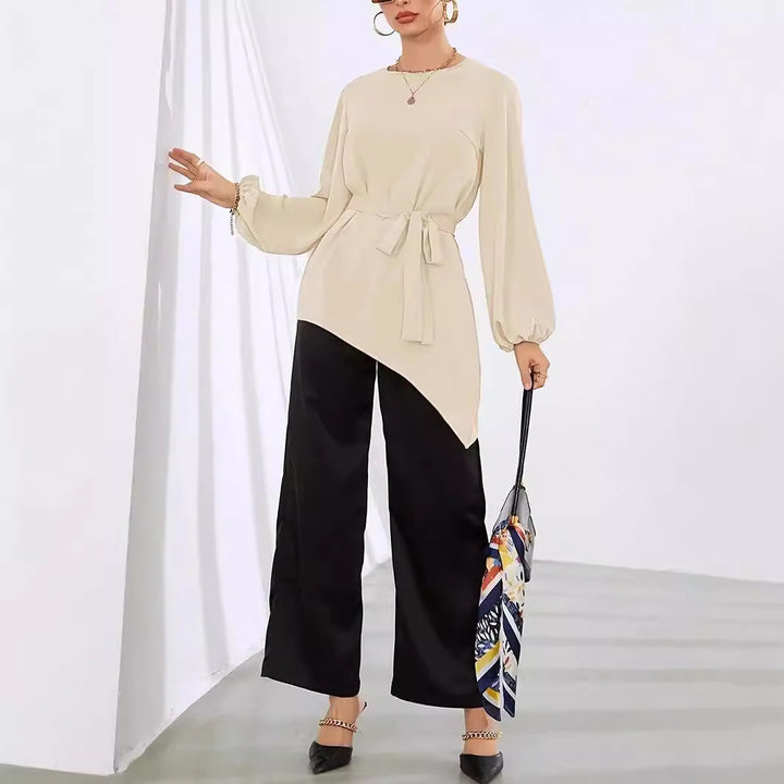 Damen Elegantes Oberteil mit asymmetrischem Saum und Taillierung Drune