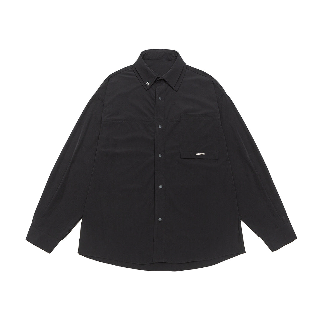 Unisex Oversize Hemdjacke mit Druckknopf‑Front und aufgesetzter Brusttasche Drune