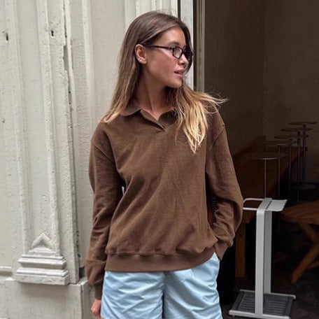 Damen Lässiger Pullover mit Stehkragen und weitem Schnitt Drune