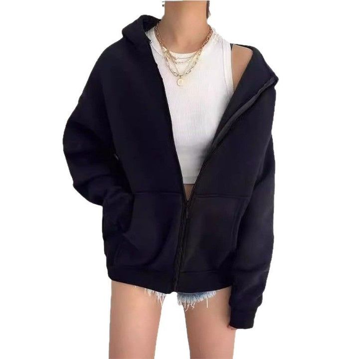 Damen nan oversized Zip-Hoodie mit French-Terry Fleece, Kängurutaschen und verlängerten Ärmelbündchen Drune