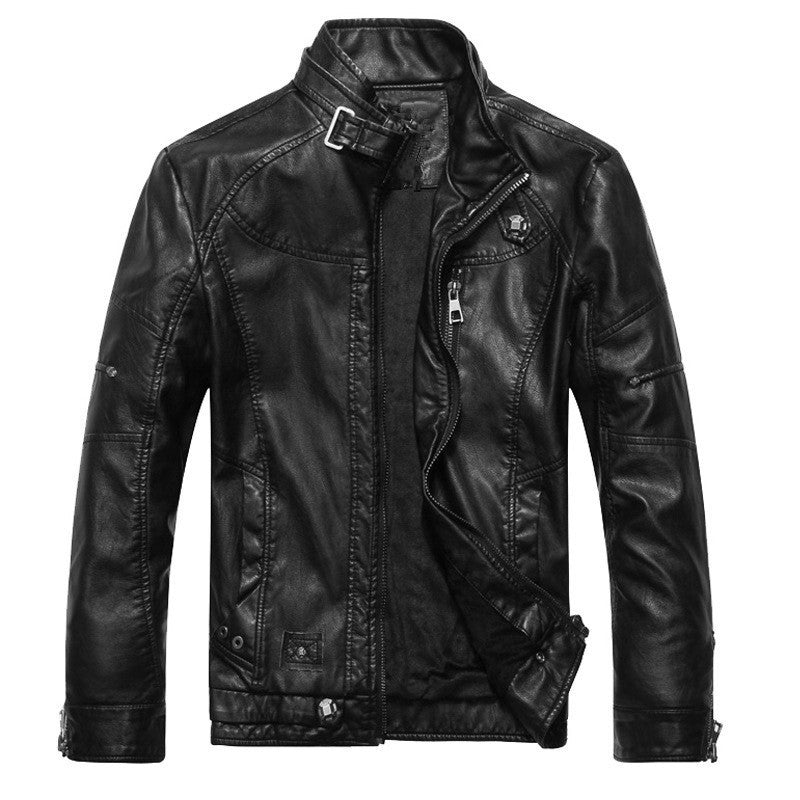 Herren Lederjacke im Vintage-Look mit Stehkragen und Mehrfachreißverschlüssen Drune