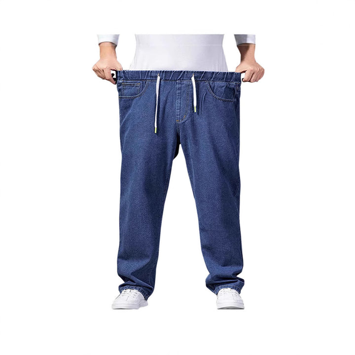 Herren nan weitenverstellbare Denim Jogginghose mit elastischem Bund und Kordelzug Drune