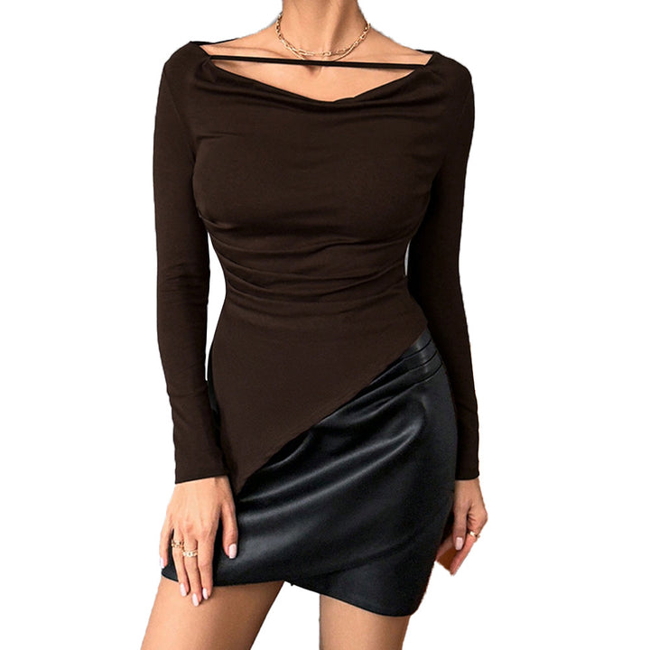 Damen asymmetrisches Langarm-Top mit Wasserfallausschnitt und feinem Schulterband Drune